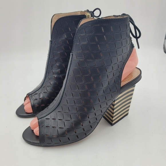 House of Harlow 1960 Women's Black Rilie Open Toe Leather Booties Size EU 36 - Picture 4 of 14